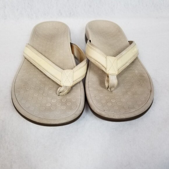 VIONIC Tide Women's Leather Orthotic Flip Flop Pale Yellow Size 10 ~ 4124 - Picture 3 of 7